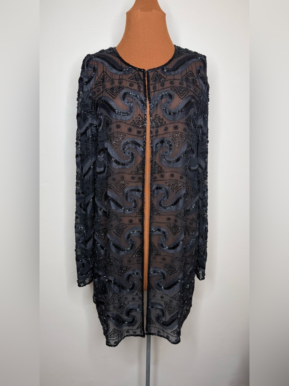 Niteline by Della Roufogali Silk Sequin Beaded Evening Holiday Jacket Size XL